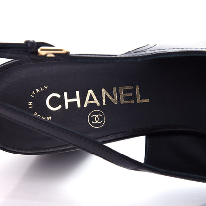 Chanel Lambskin Grosgrain Crystal Cap Toe Logo Slingback Pumps 38.5 Black 8 of 11