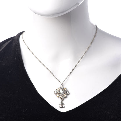 Chanel Crystal CC Drop Pendant Necklace Silver 2 of 5
