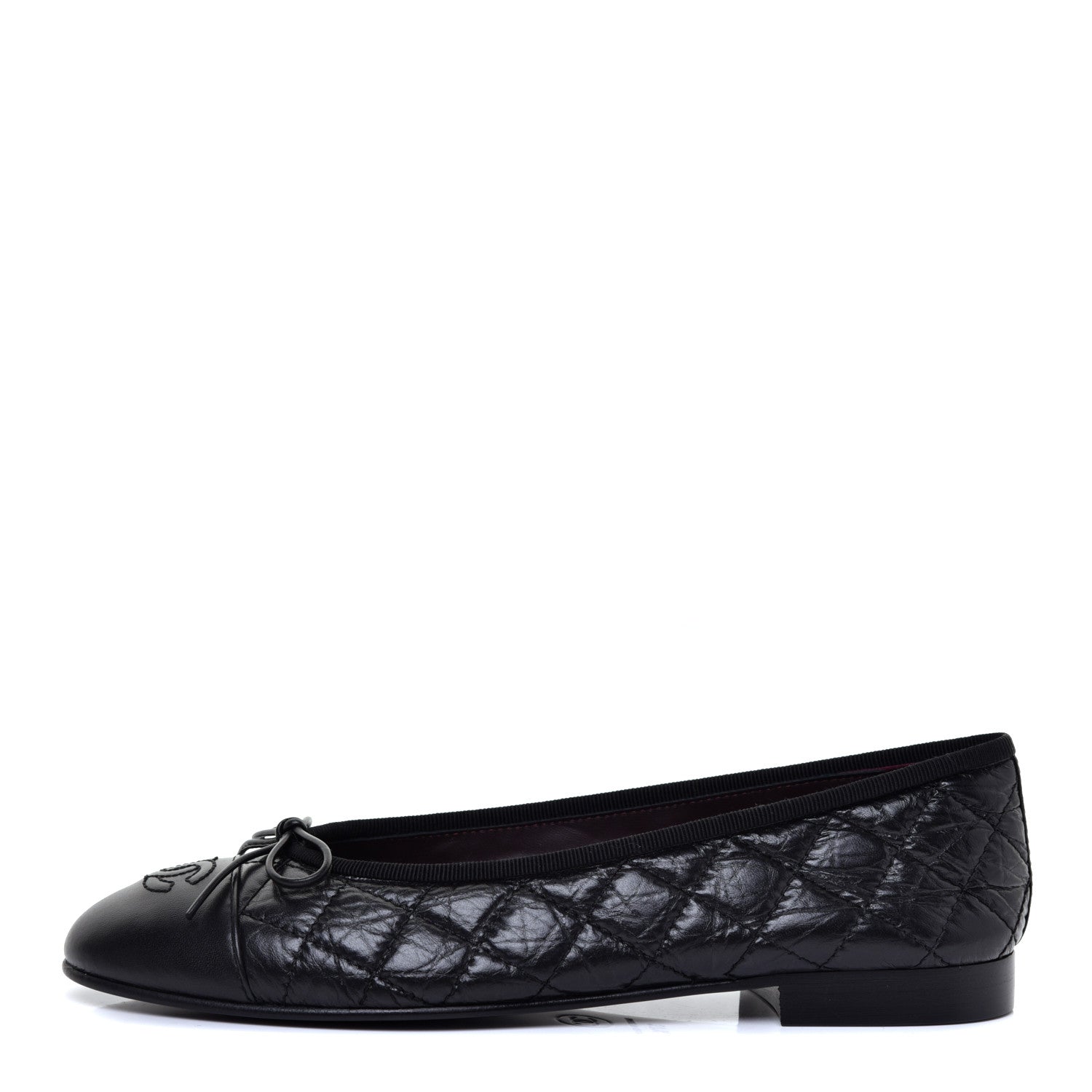 Chanel Aged Calfskin Quilted Cap Toe Ballerina Flats 37.5 Black 1 of 8
