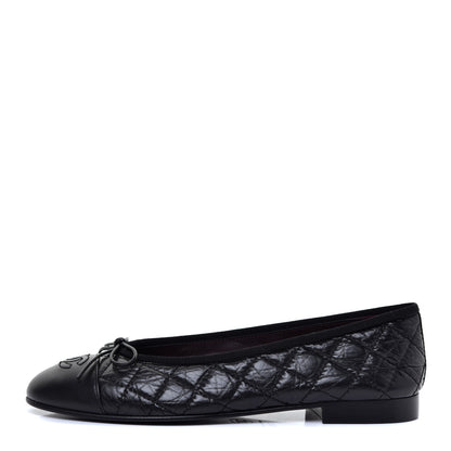 Chanel Aged Calfskin Quilted Cap Toe Ballerina Flats 37.5 Black 1 of 8