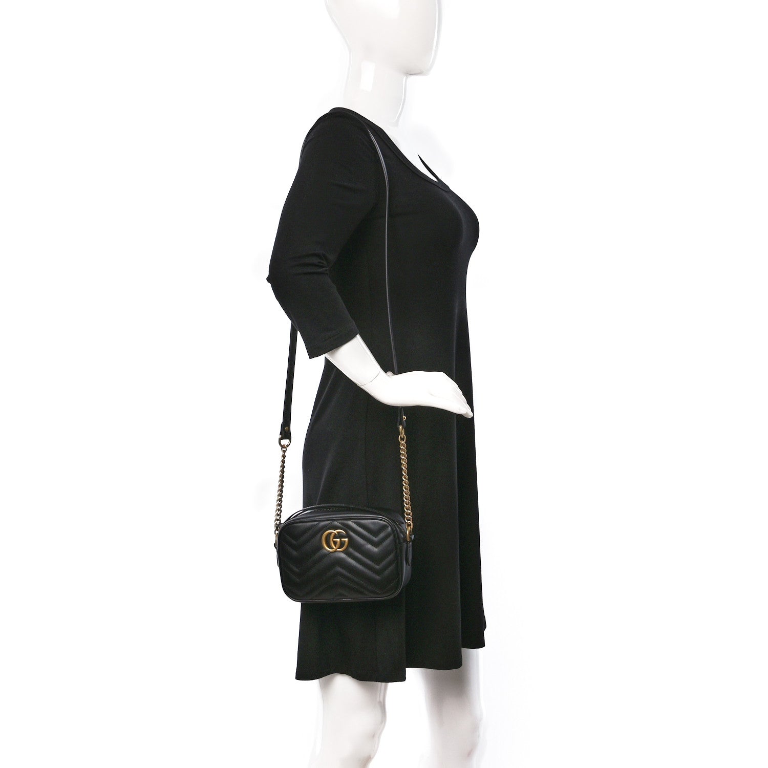 Gucci Calfskin Matelasse Mini GG Marmont Chain Shoulder Bag Black 2 of 10