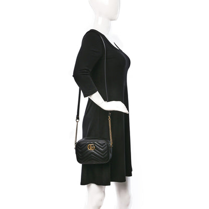 Gucci Calfskin Matelasse Mini GG Marmont Chain Shoulder Bag Black 2 of 10