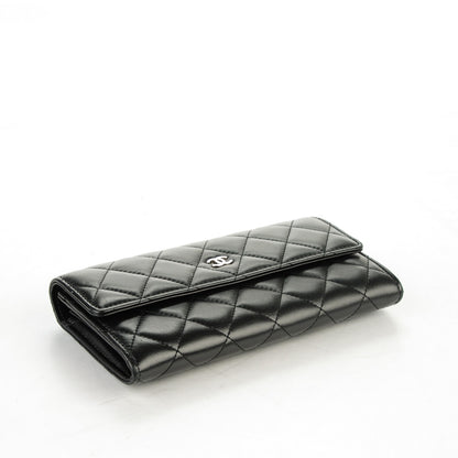 Chanel Lambskin Quilted Large Gusset Flap Wallet Black 4 of 8