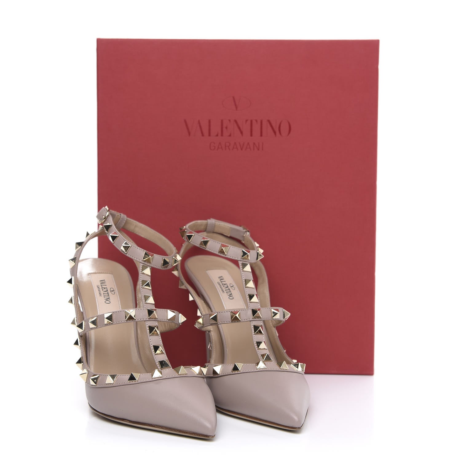 Valentino Garavani Nappa Rockstud Ankle Strap Pumps 38 Poudre 9 of 9