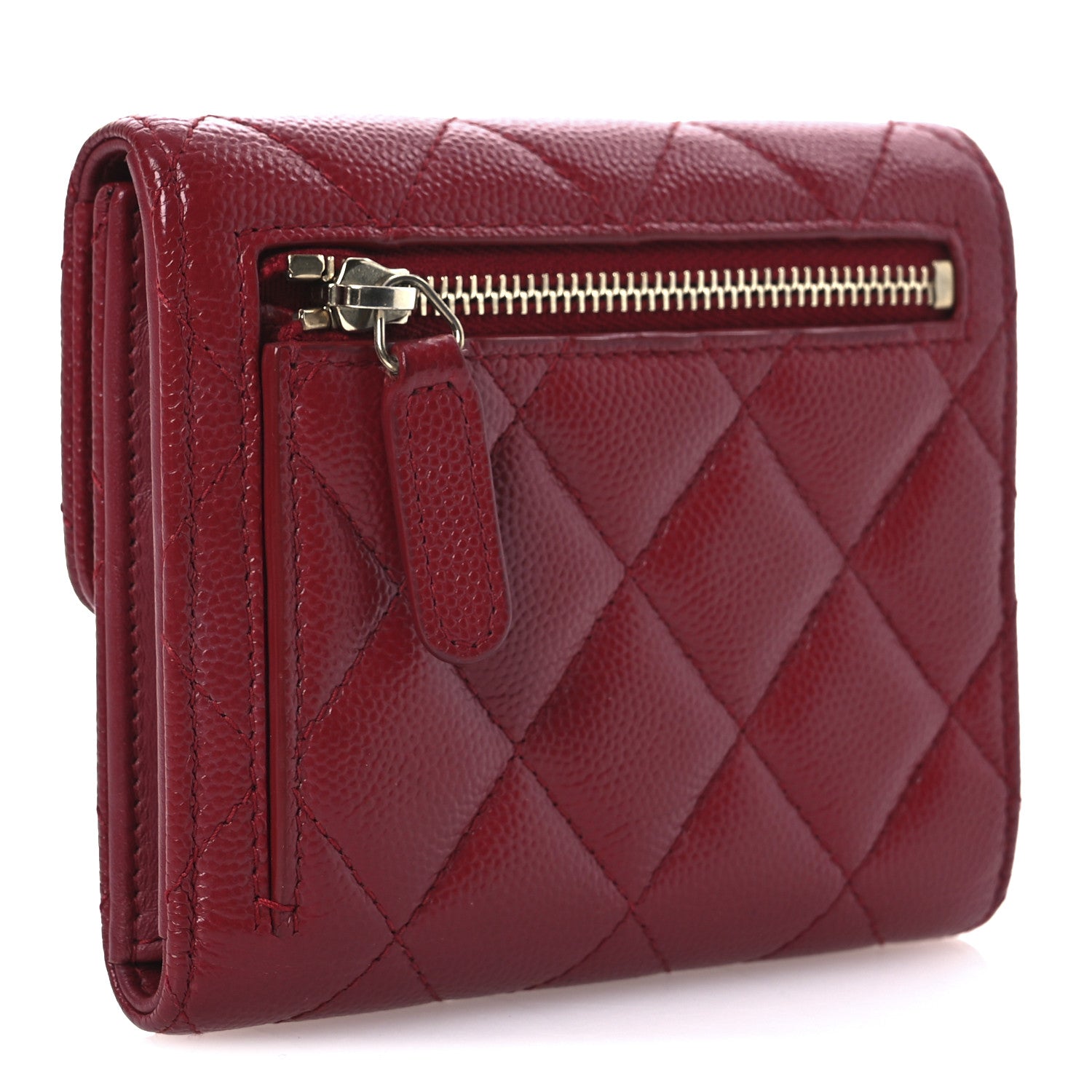 Chanel Caviar Quilted Compact Flap Wallet Dark Red 3 of 11