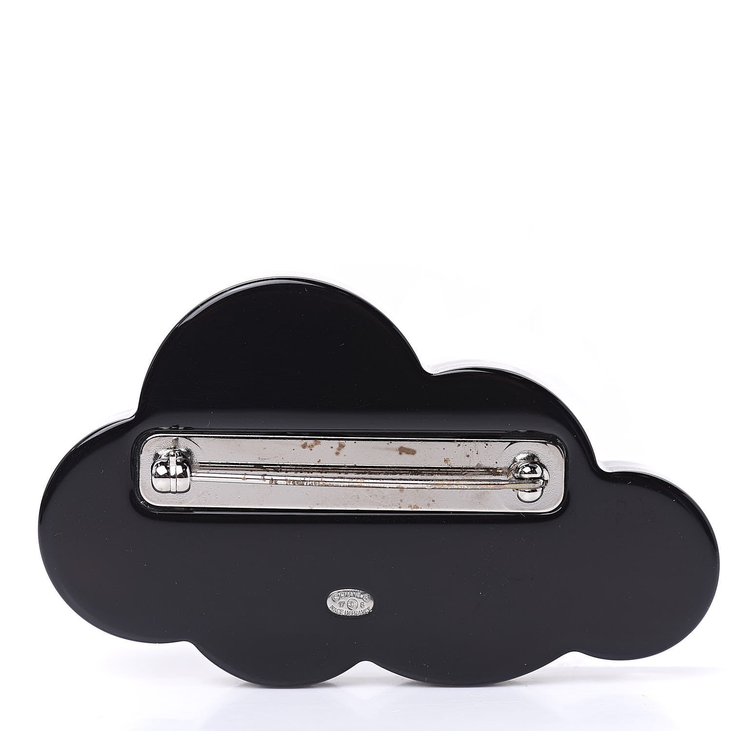 Chanel Glittered Resin Crystal Pearl CC Cloud Brooch Black Silver 3 of 6