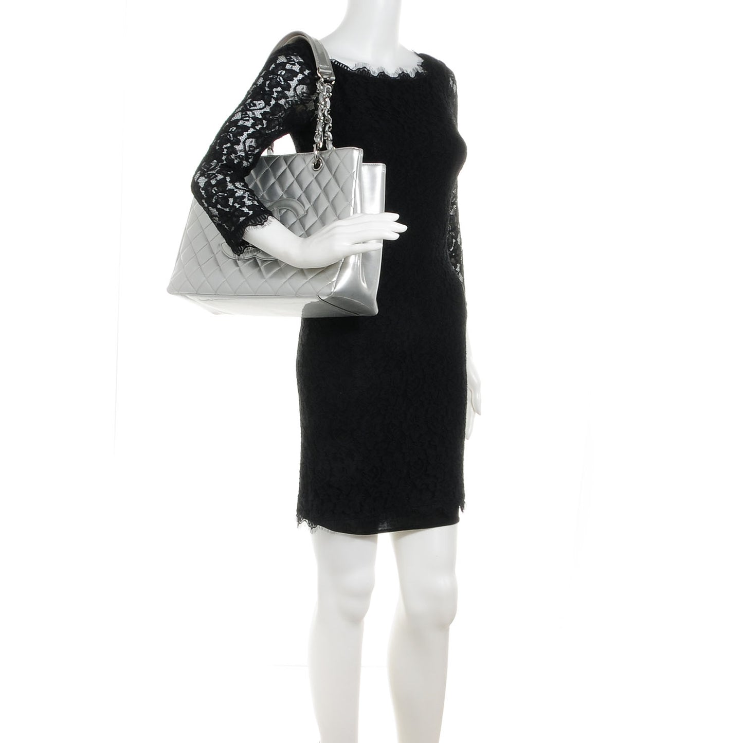 Patent Leather GST Grand Shopping Tote Silver