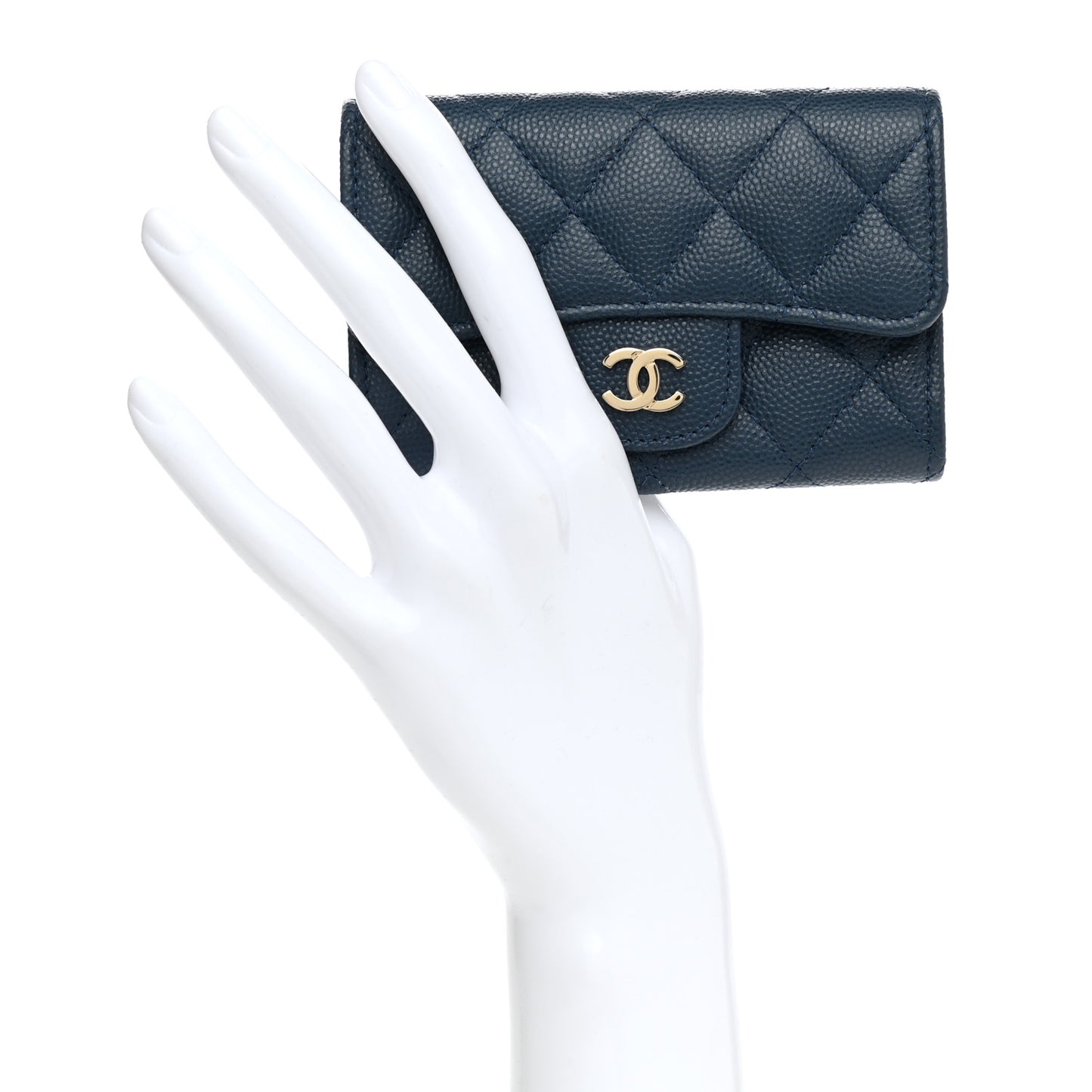 Caviar Quilted Flap Card Holder Navy Blue