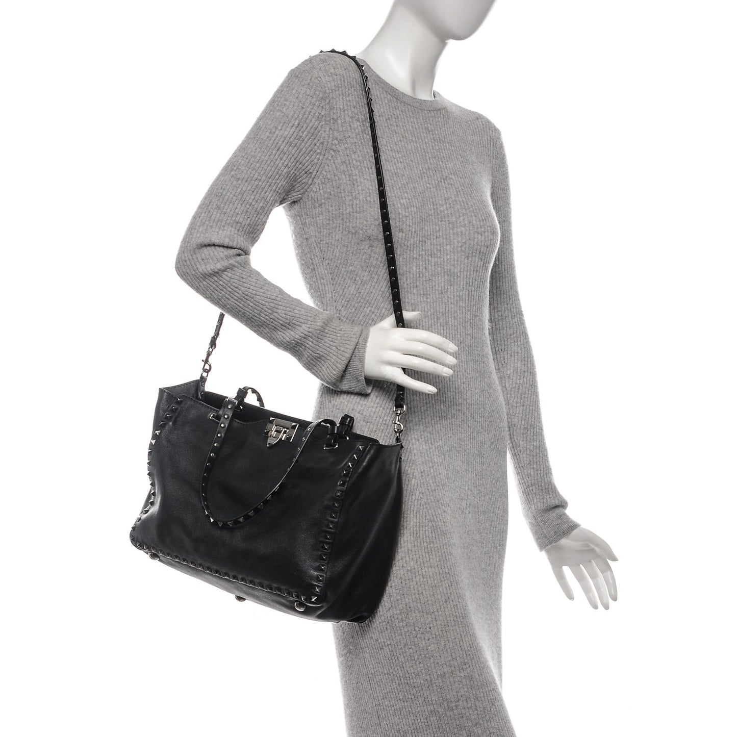 Vitello Medium Rockstud Tote Black