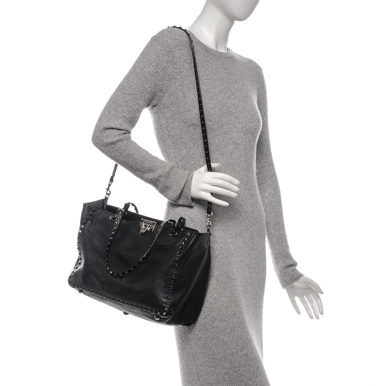 Valentino Garavani Vitello Medium Rockstud Tote Black 2 of 8