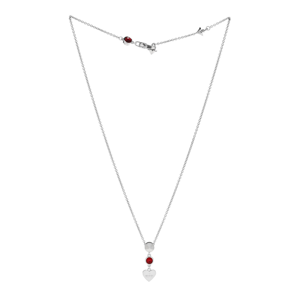 Gucci Sterling Silver Crystal Trademark Heart Pendant Necklace Red 3 of 6