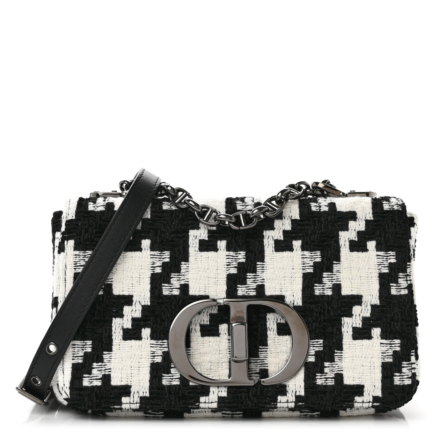Christian Dior Tweed Macro Houndstooth Small Caro Bag Black White 1 of 8