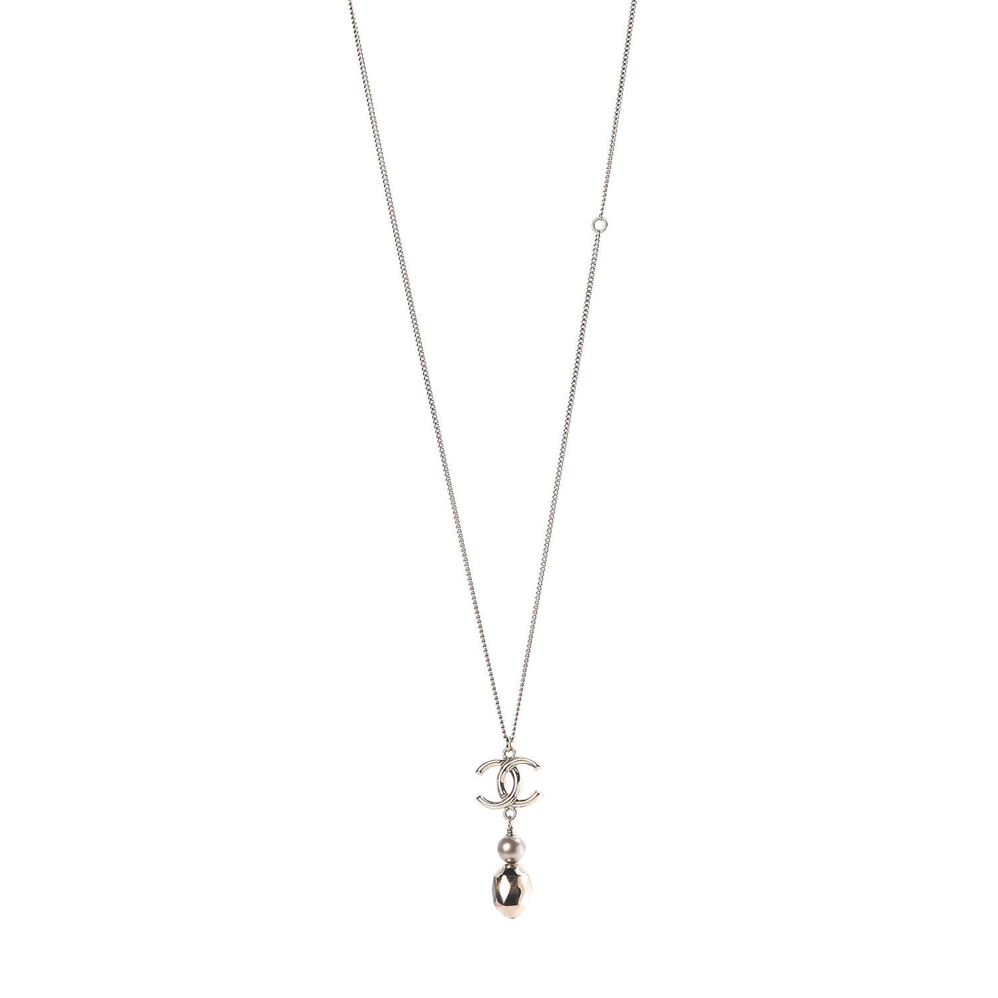 Pearl CC Drop Necklace Gold