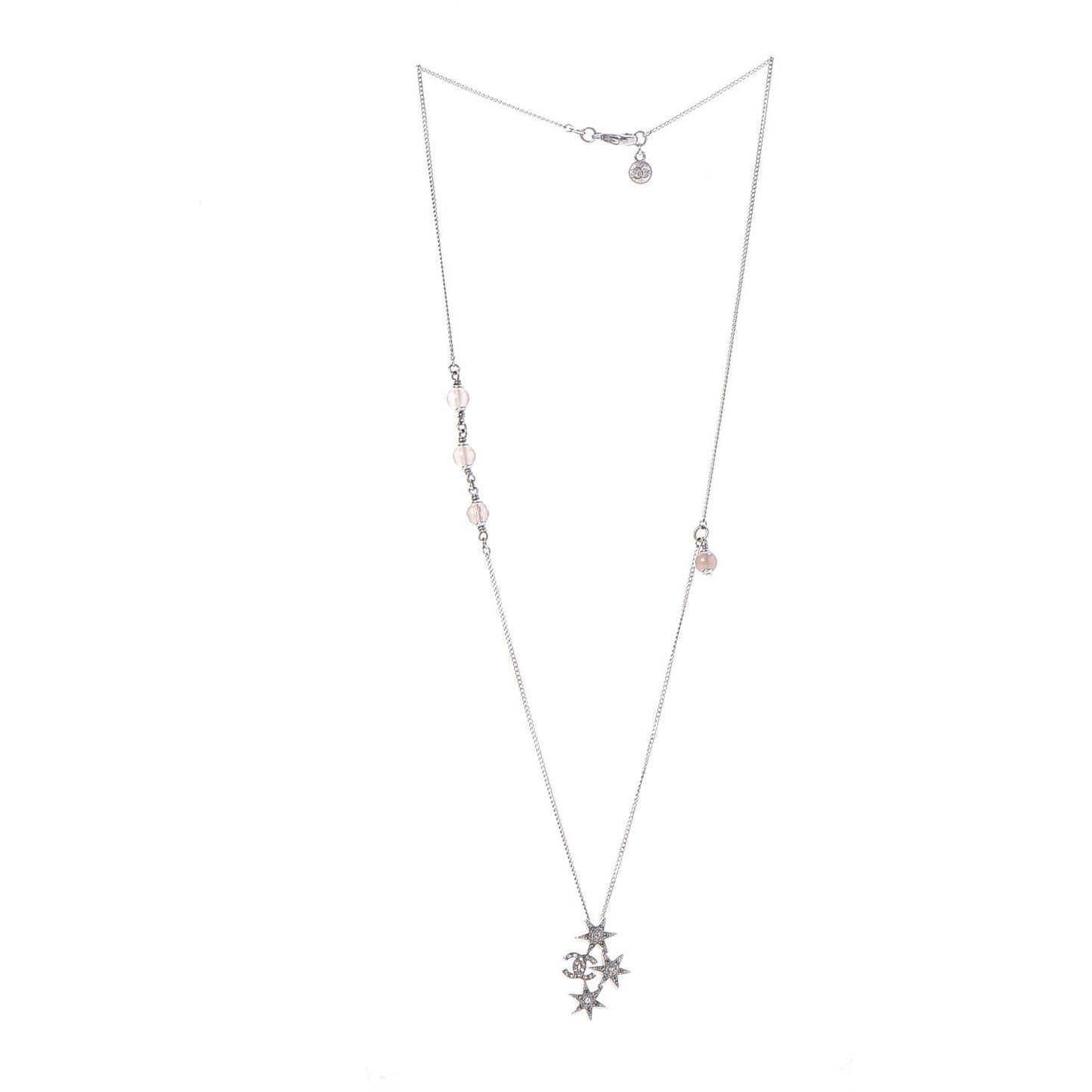 Crystal Bead CC Star Necklace Silver