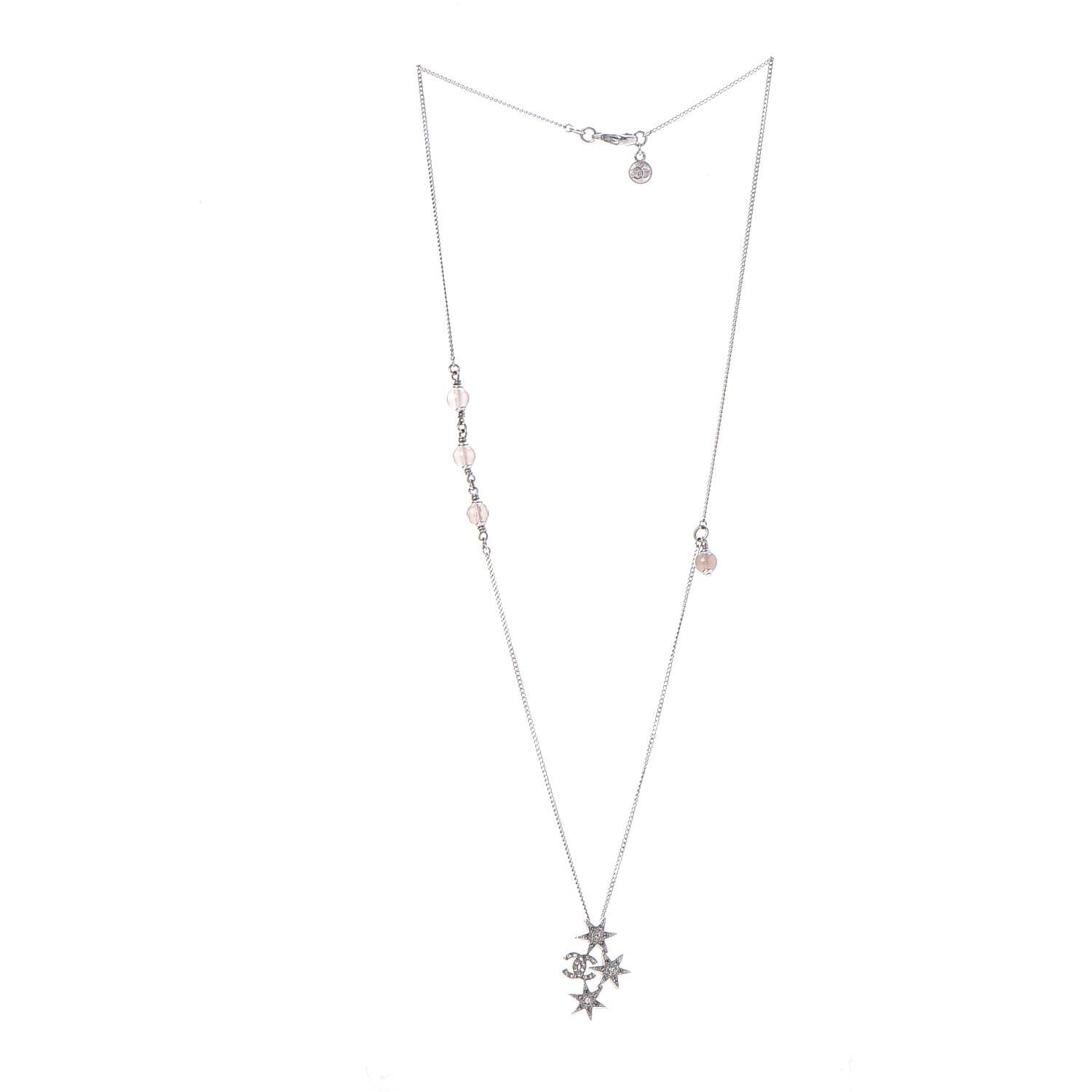 Chanel Crystal Bead CC Star Necklace Silver 4 of 7