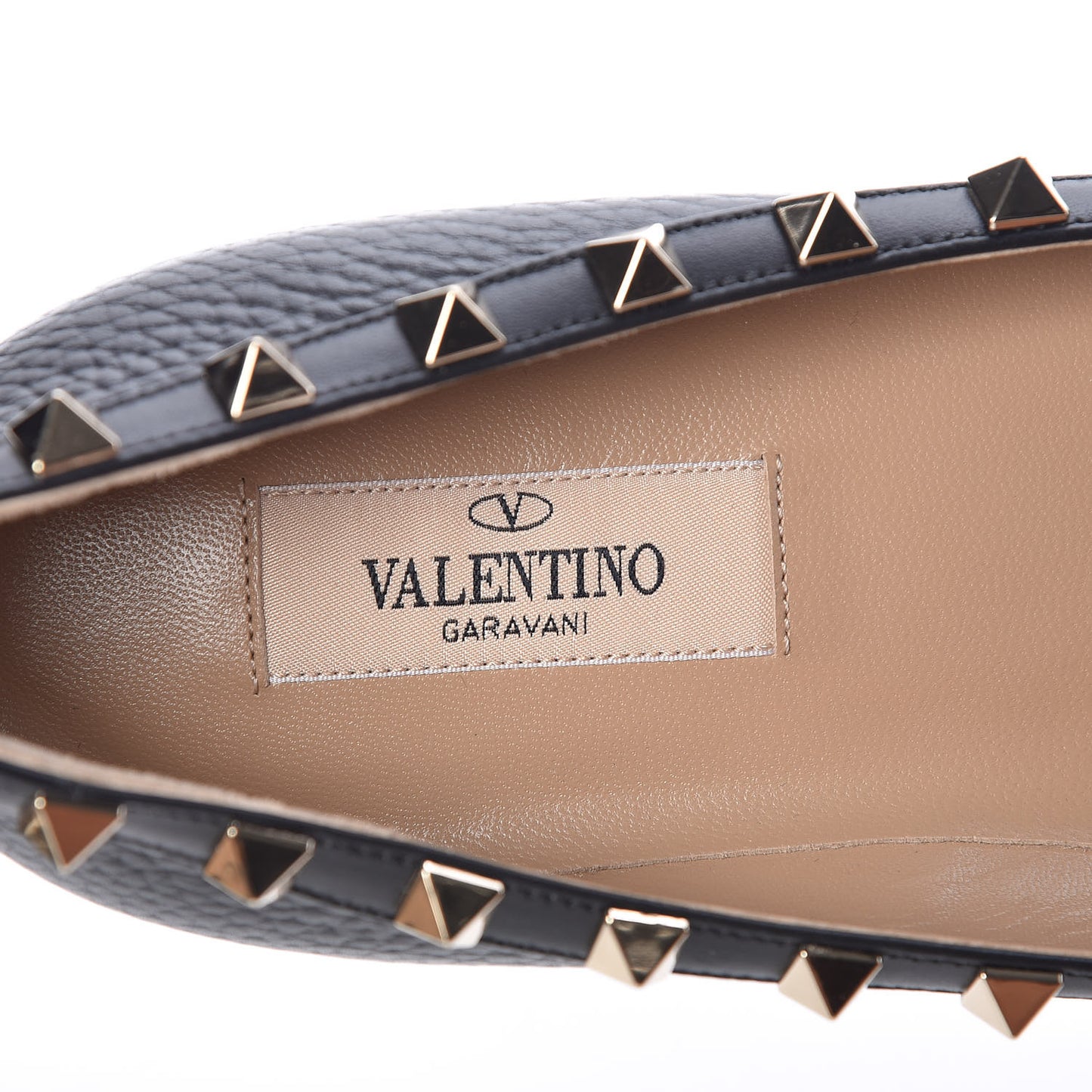 Pebbled Calfskin Rockstud Ballerina Flats 38.5 Black