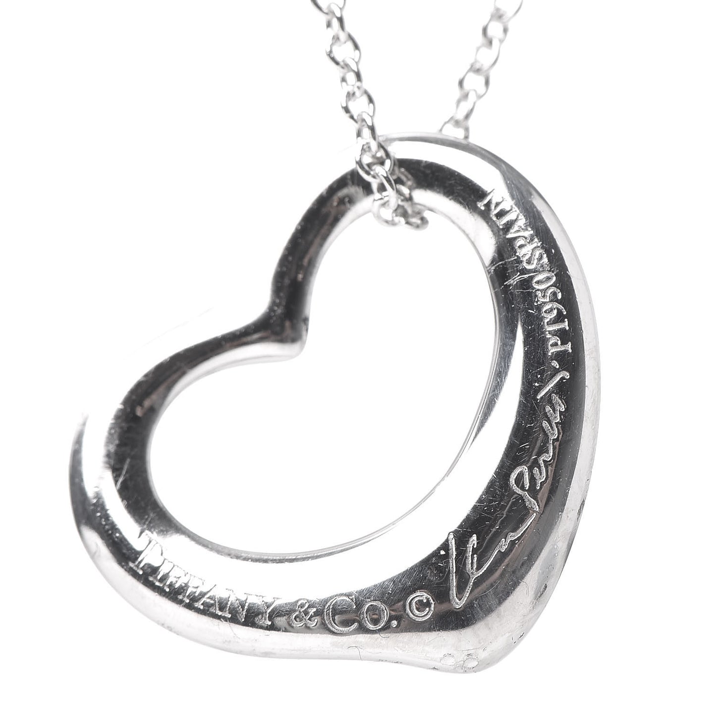 Platinum Diamond Elsa Peretti Open Heart Pendant Necklace