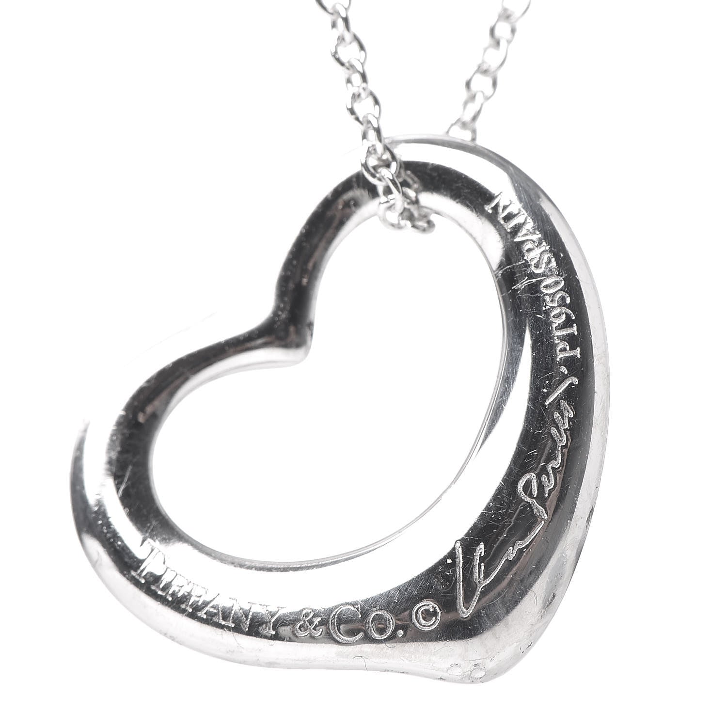 Tiffany Platinum Diamond Elsa Peretti Open Heart Pendant Necklace 5 of 7