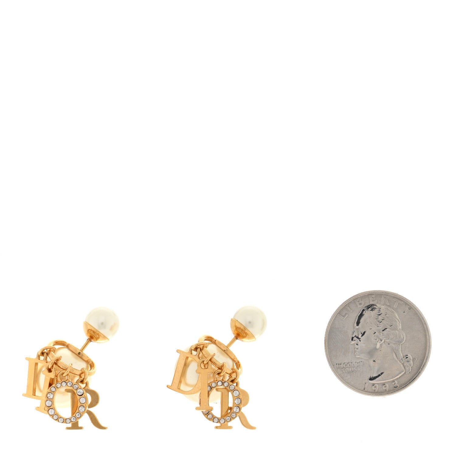 Christian Dior Pearl Crystal Tribal Logo Charms Earrings Gold 4 of 10