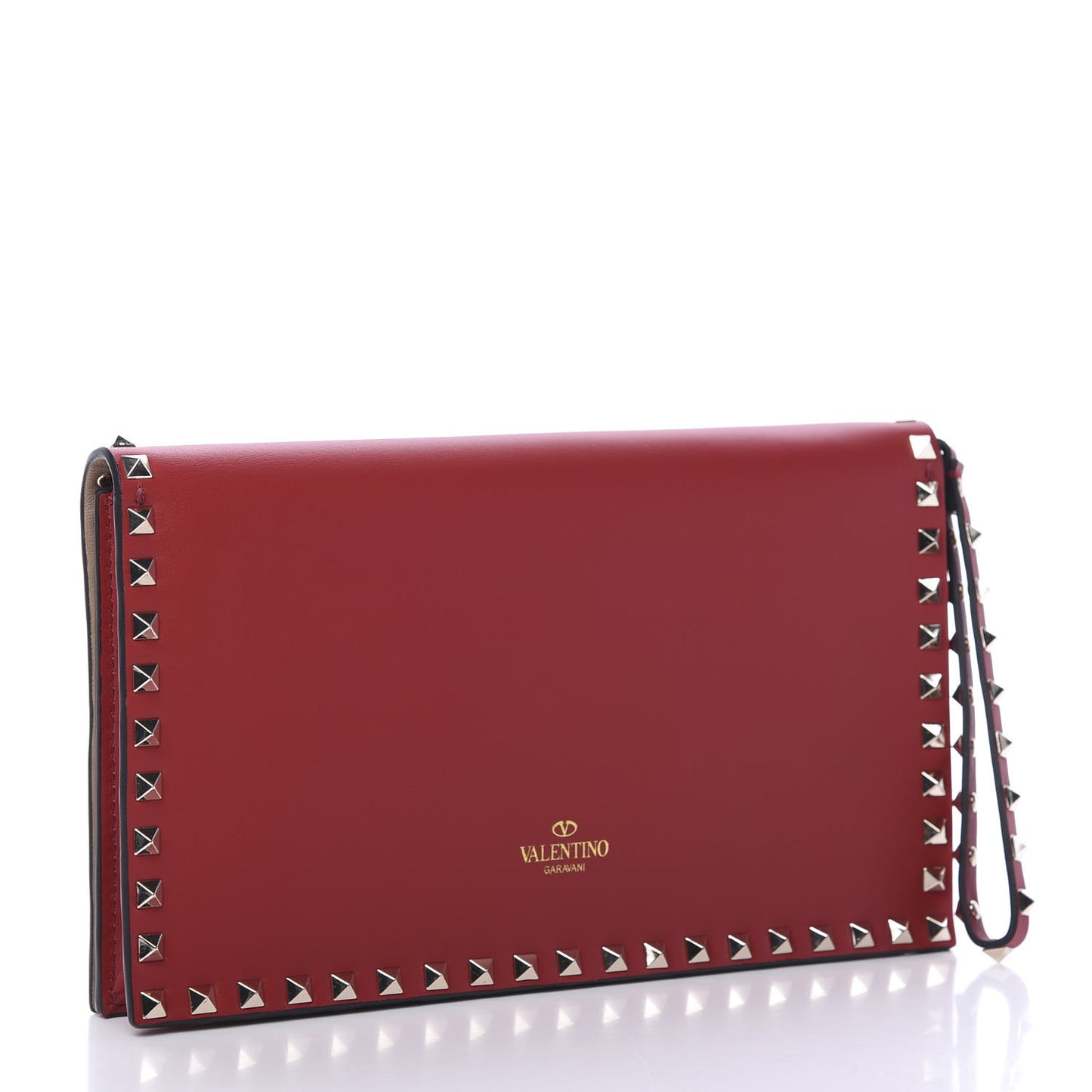 Nappa Rockstud Wristlet Clutch Rosso Valentino