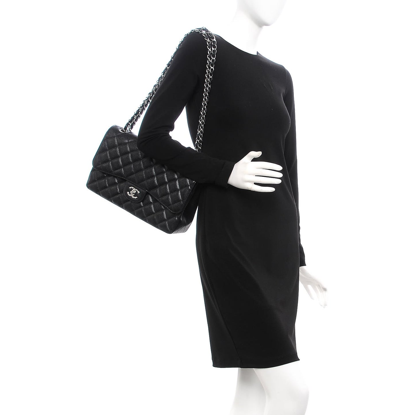 Caviar Quilted Jumbo Double Flap Black