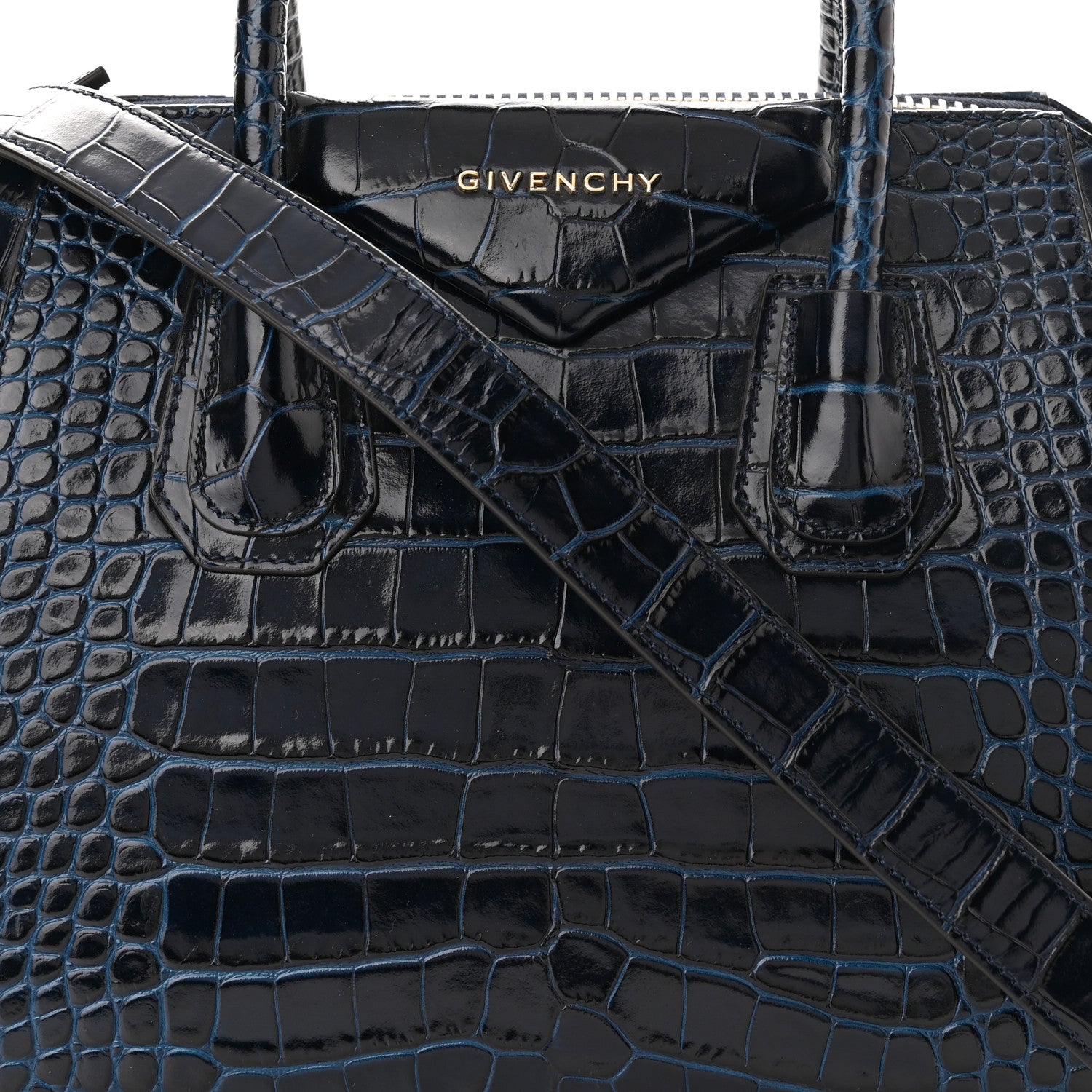 Givenchy Calfskin Crocodile Embossed Small Antigona Deep Blue 8 of 10