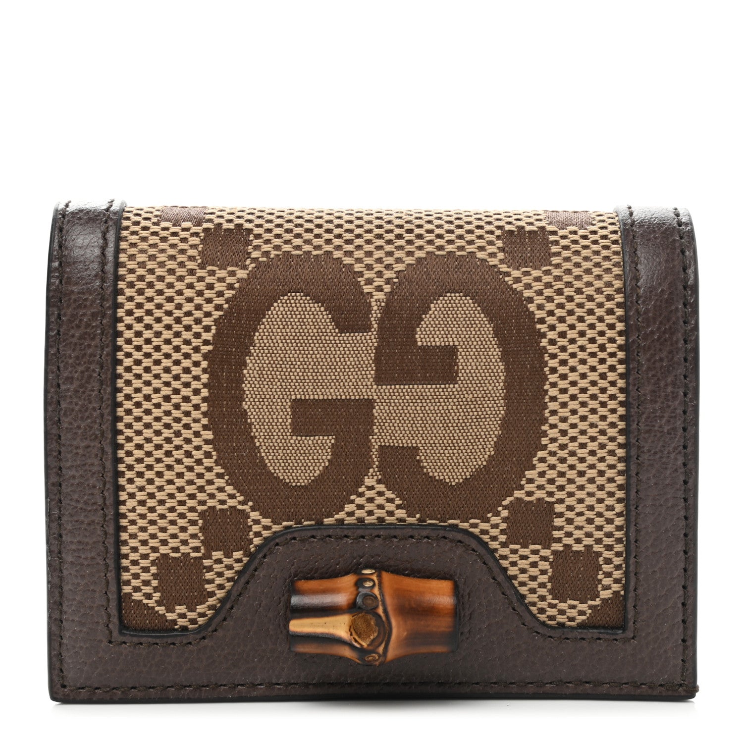Gucci Monogram Jumbo GG Textured Dollar Calfskin Diana Card Case Wallet Camel Ebony New Acero 1 of 8