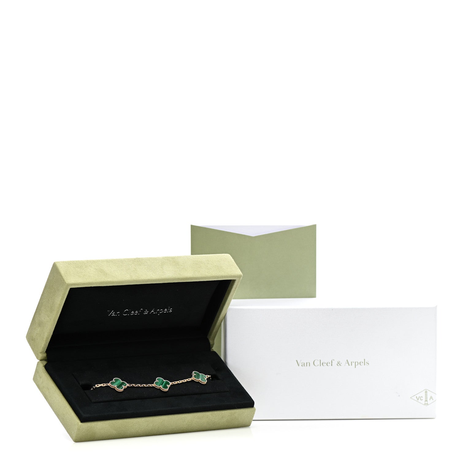 Van Cleef & Arpels 18K Yellow Gold Malachite 5 Motifs Vintage Alhambra Bracelet 6 of 6