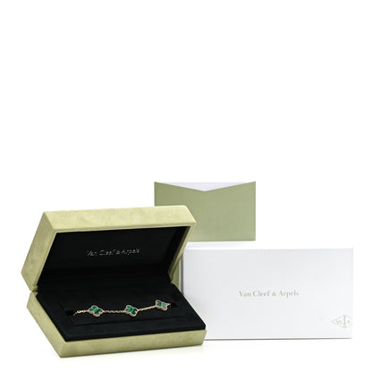 Van Cleef & Arpels 18K Yellow Gold Malachite 5 Motifs Vintage Alhambra Bracelet 6 of 6