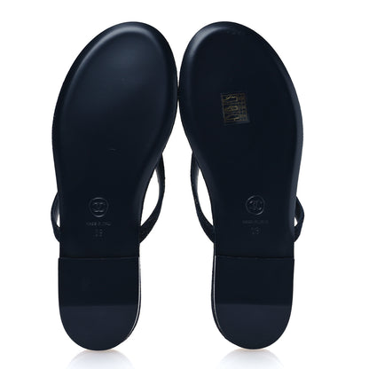 Chanel Velvet Crystal CC Thong Sandals 39 Dark Blue 5 of 9