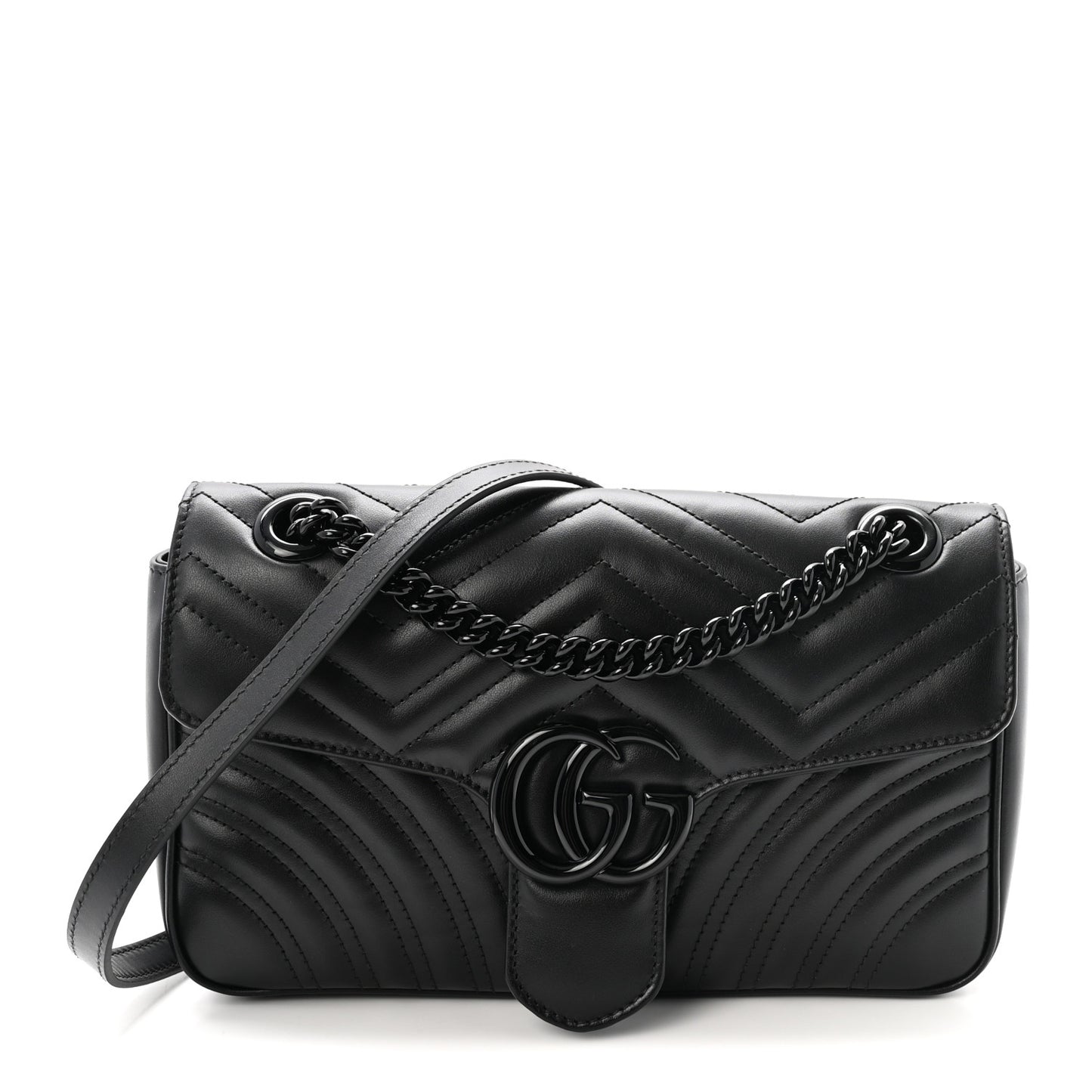 Calfskin Matelasse Monochrome Small GG Marmont Shoulder Bag Black Black