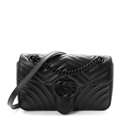 Gucci Calfskin Matelasse Monochrome Small GG Marmont Shoulder Bag Black Black 1 of 10
