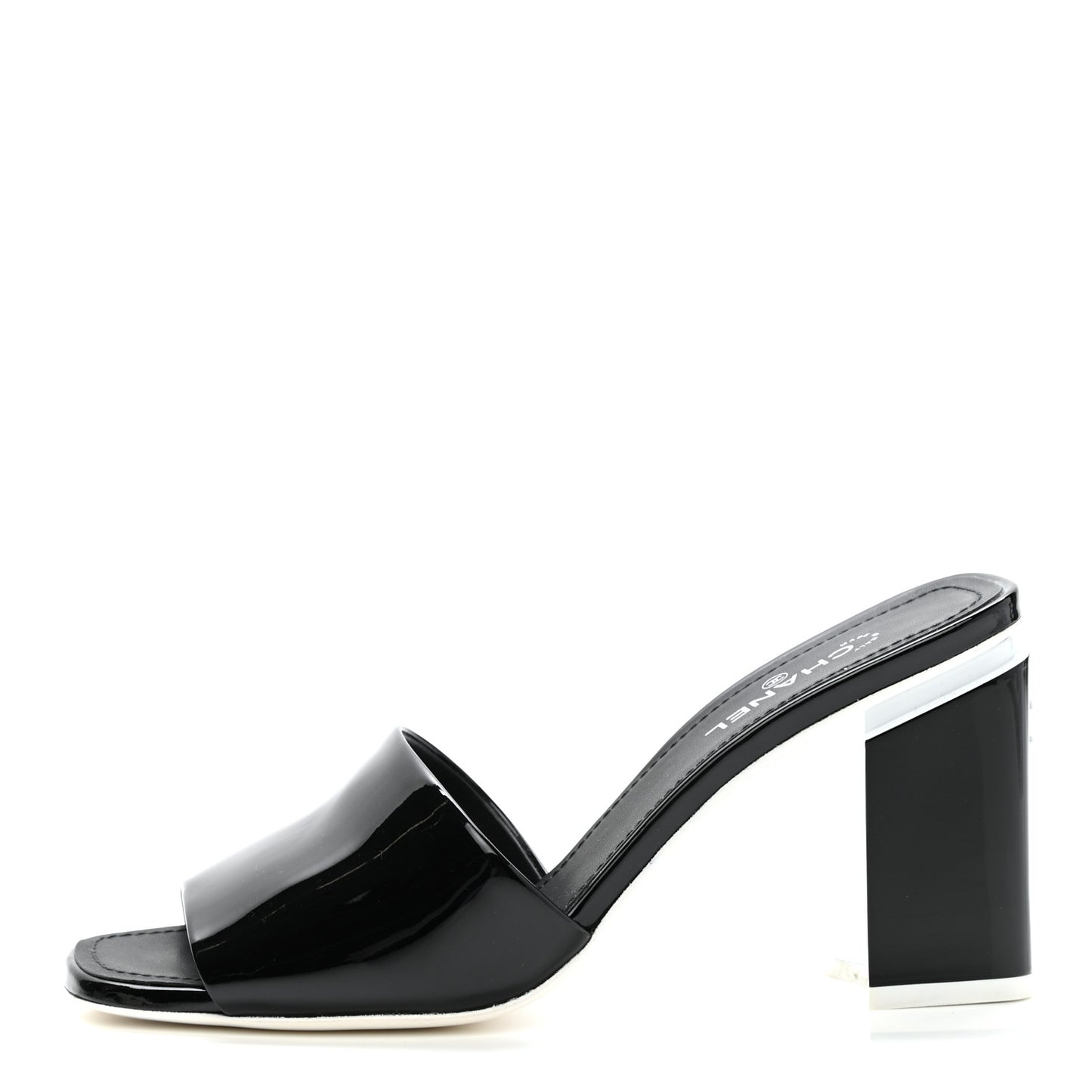 Patent Calfskin Mule 37.5 Black White