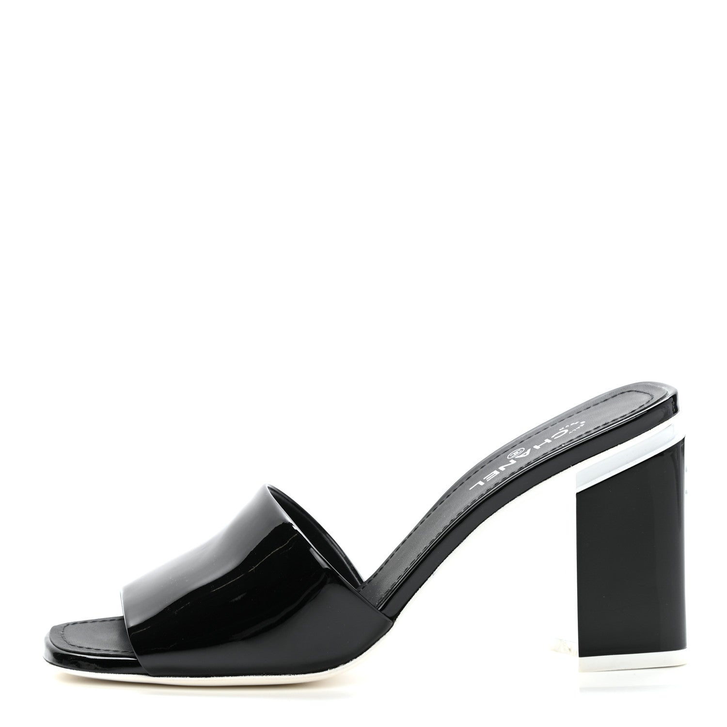 Chanel Patent Calfskin Mule 37.5 Black White 1 of 10