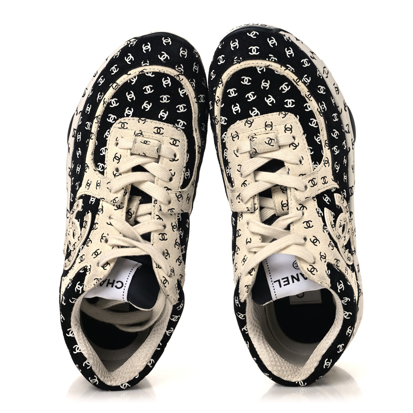 Nylon Suede Calfskin Printed CC Sneakers 37.5 White Black