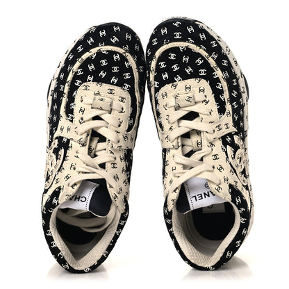 Chanel Nylon Suede Calfskin Printed CC Sneakers 37.5 White Black 2 of 10