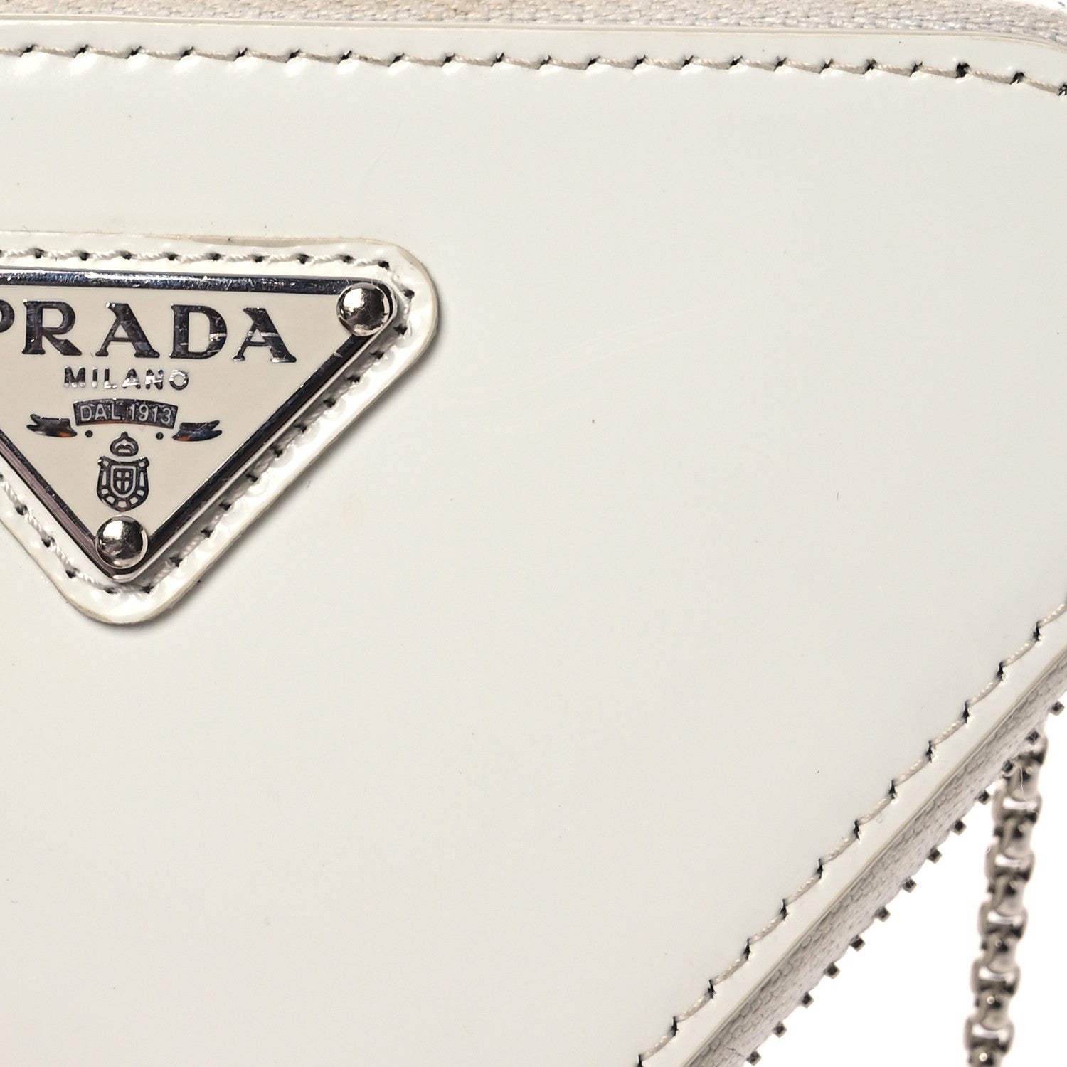 Prada Spazzolato Mini Triangle Chain Crossbody Pouch White 8 of 18