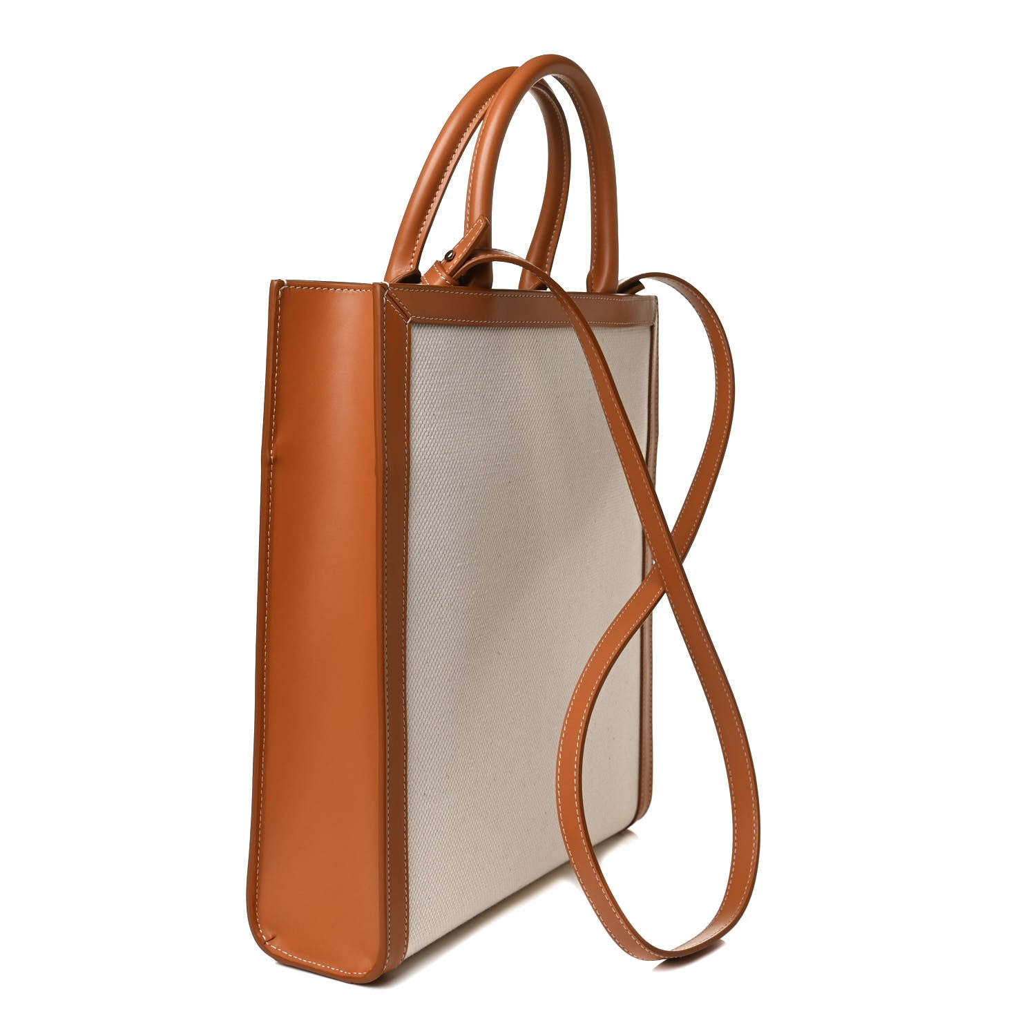 Celine Canvas Calfskin Logo Print Small Vertical Cabas Natural Tan 3 of 11
