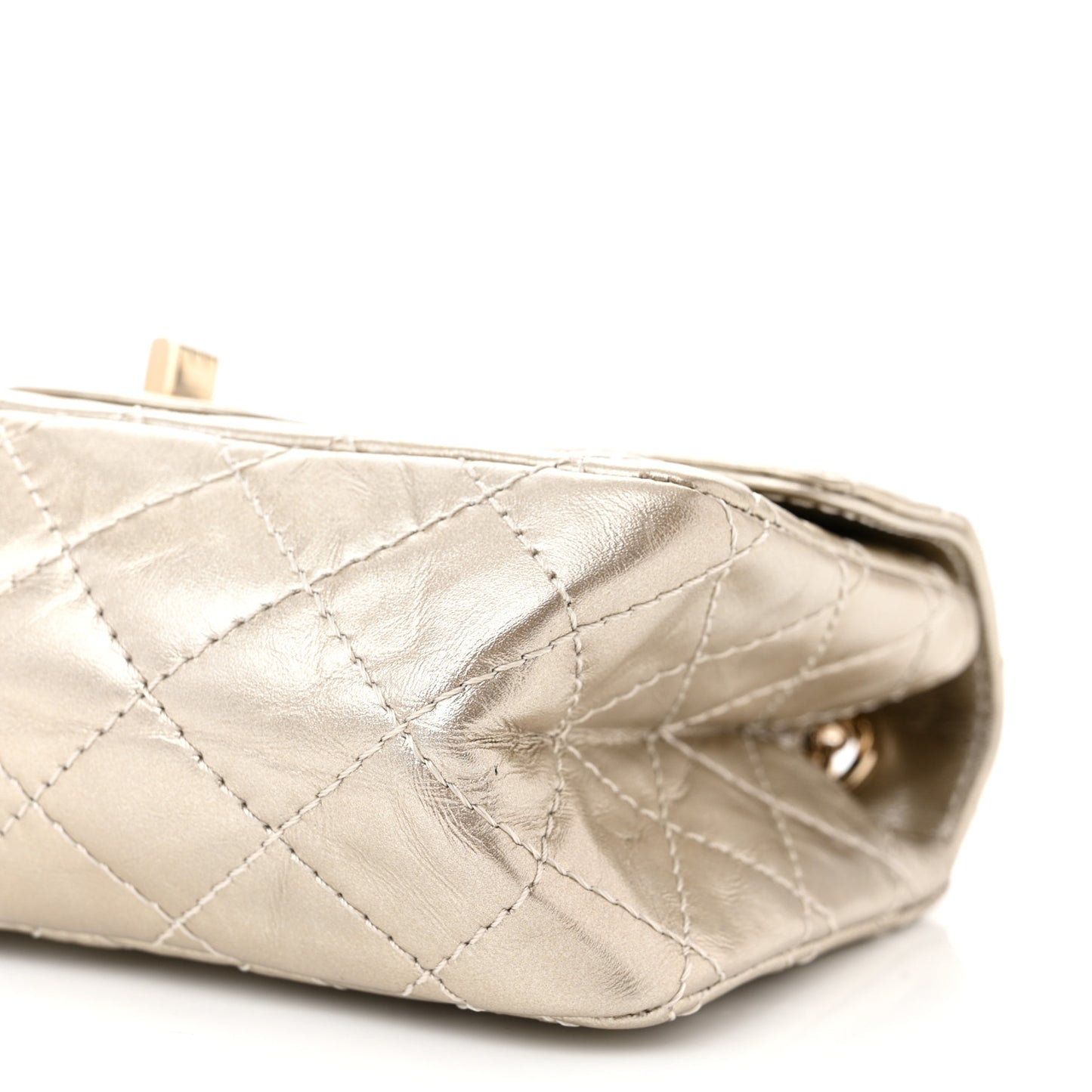 Metallic Aged Calfskin Quilted 2.55 Reissue Mini Flap Light Gold