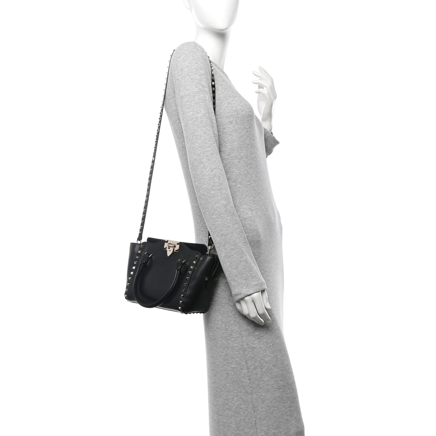 Vitello Mini Rockstud Double Handle Tote Black