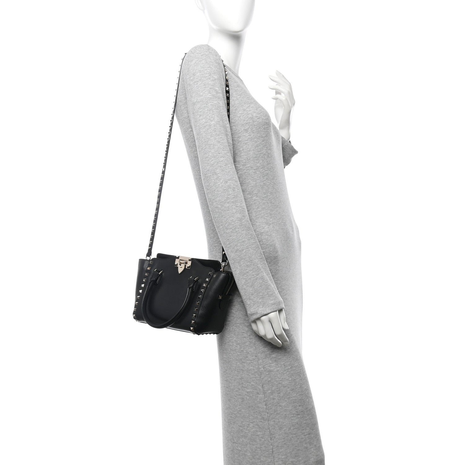 Valentino Garavani Vitello Mini Rockstud Double Handle Tote Black 2 of 9
