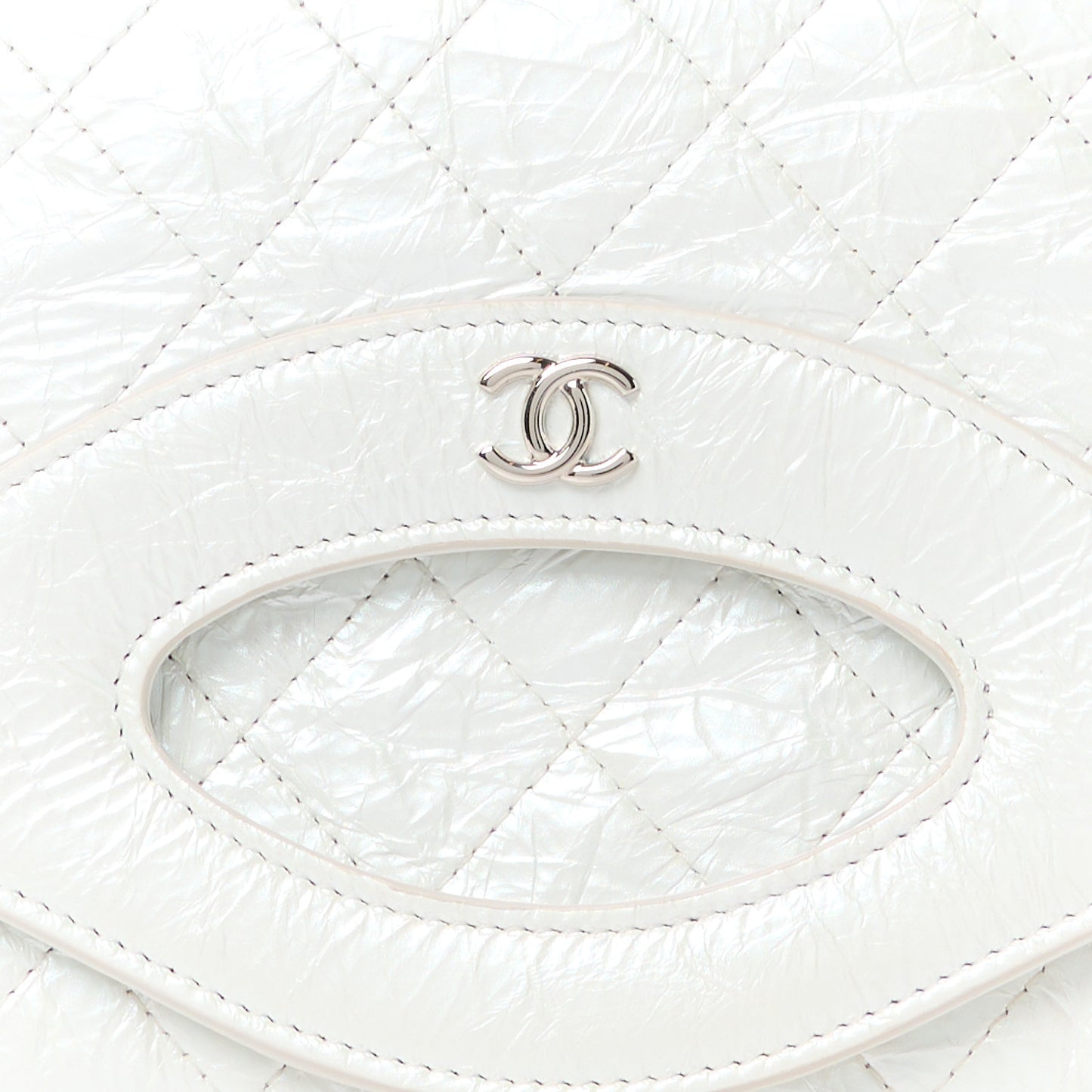 Iridescent Aged Calfskin Quilted Small 31 Pouch White
