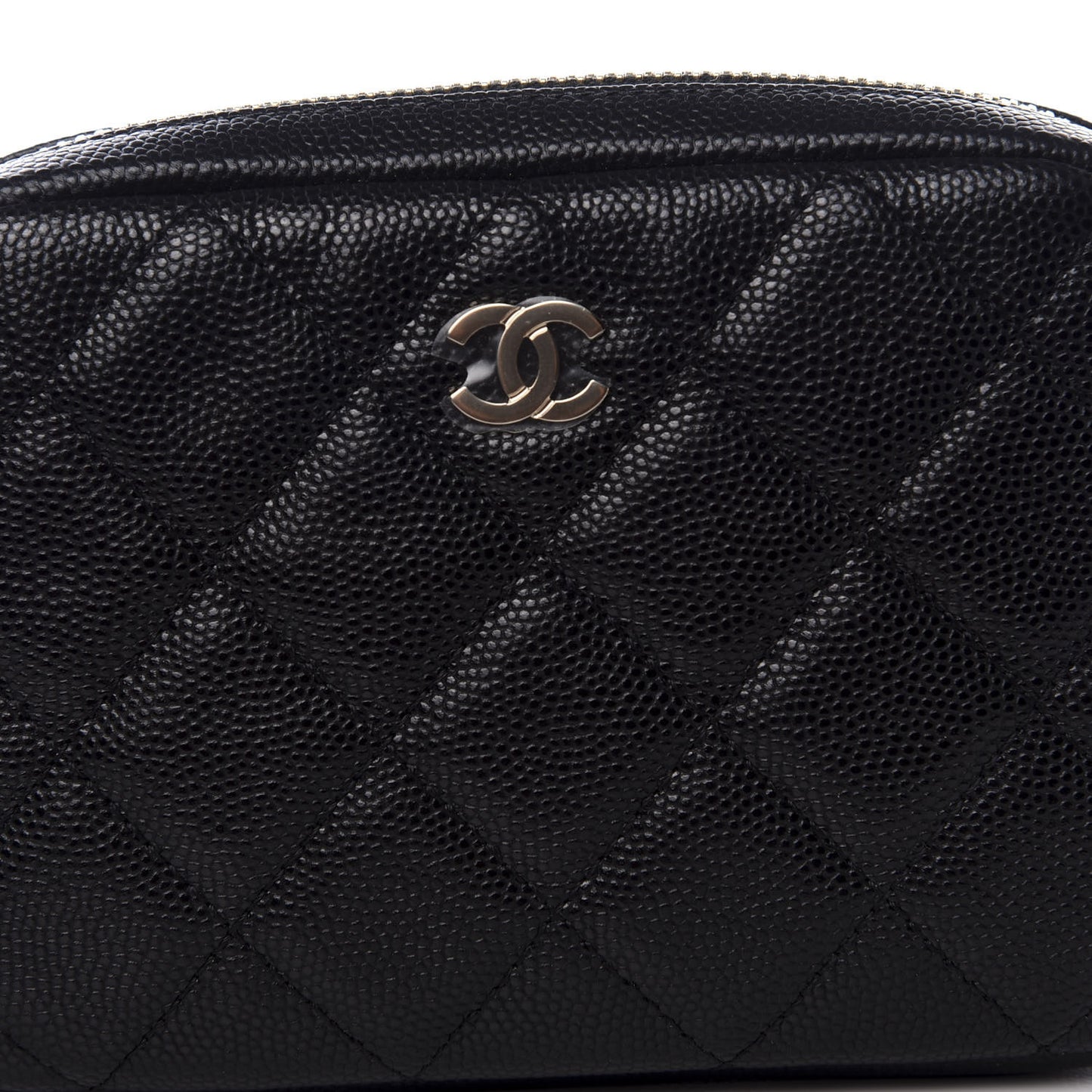 Caviar Quilted Small Curvy Pouch Cosmetic Case Black