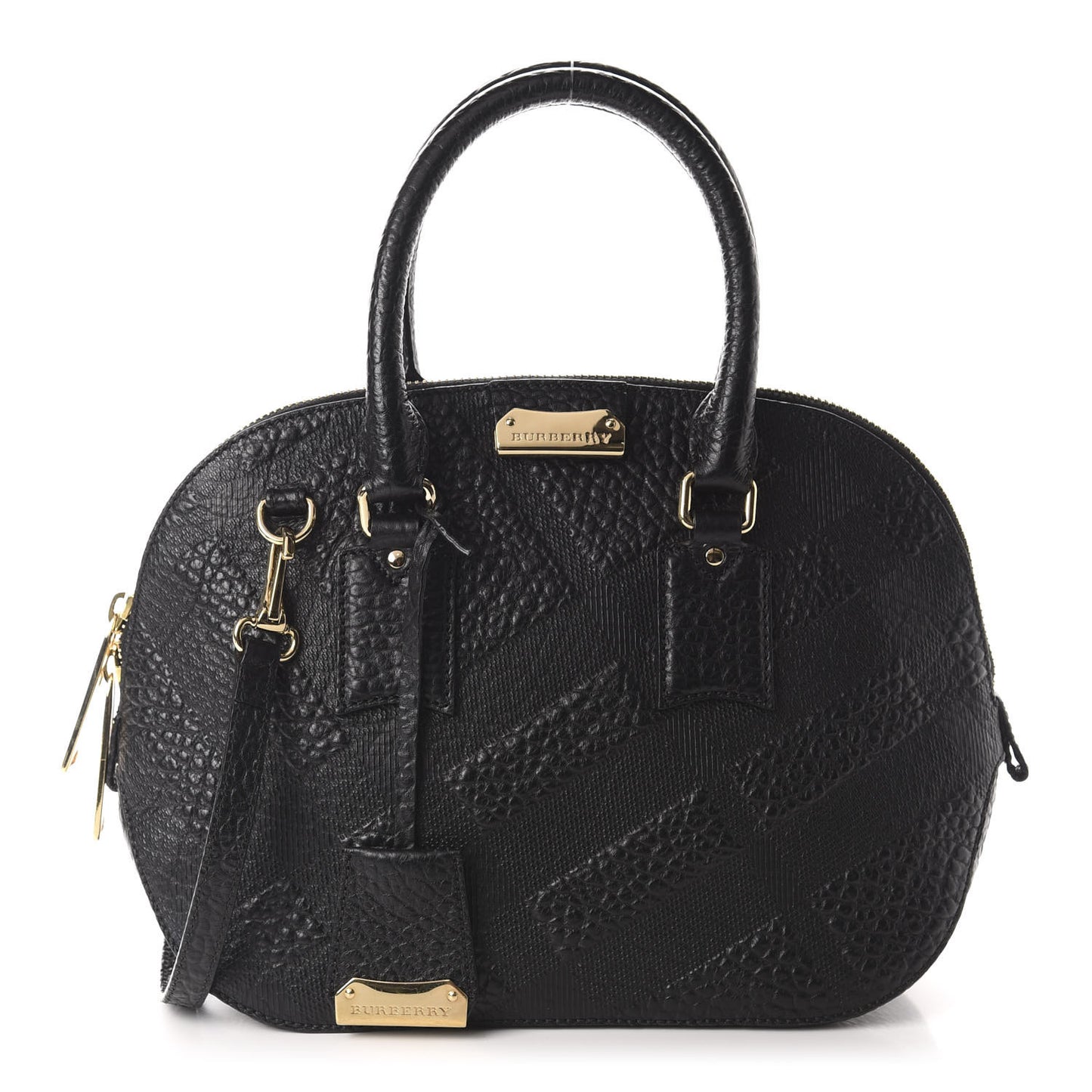 Heritage Grain Check Embossed Small Orchard Bowling Bag Black