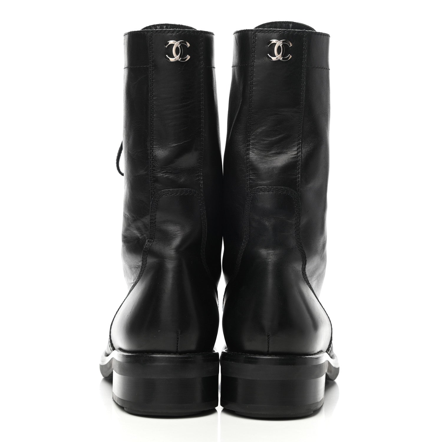 Chanel Crinkled Calfskin Paris Edinburgh CC Combat Boots 40 Black 4 of 8