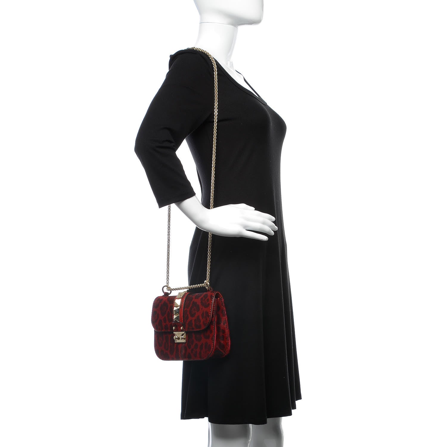 Valentino Garavani Calf Hair Leopard Print Small Glam Lock Rockstud Flap Red 2 of 10