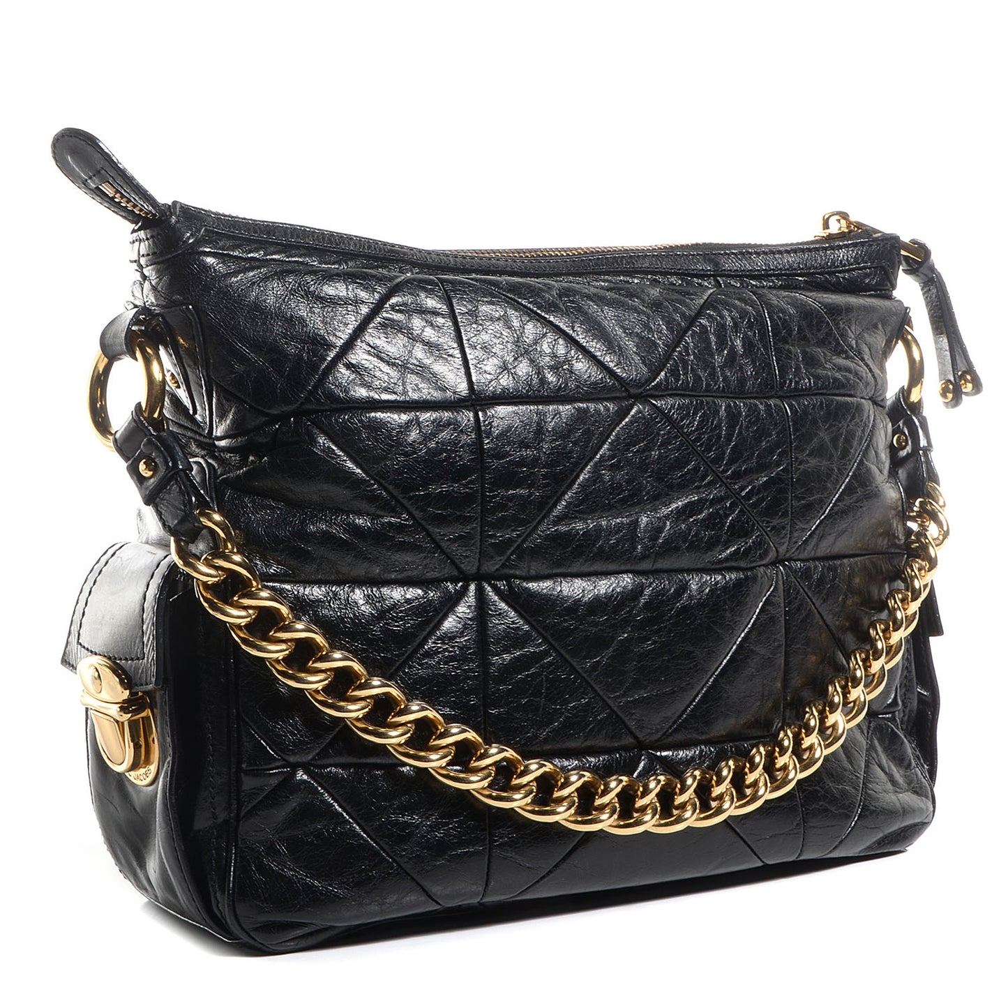 Leather Patchwork Multipocket Hobo Black