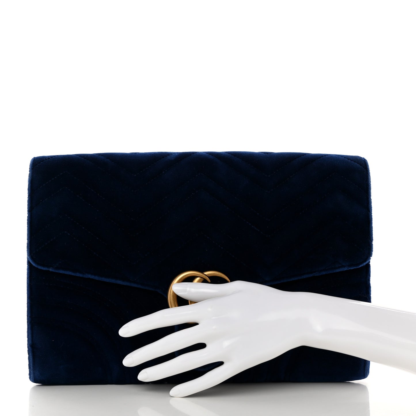 Velvet Matelasse GG Marmont Clutch Cobalt Blue
