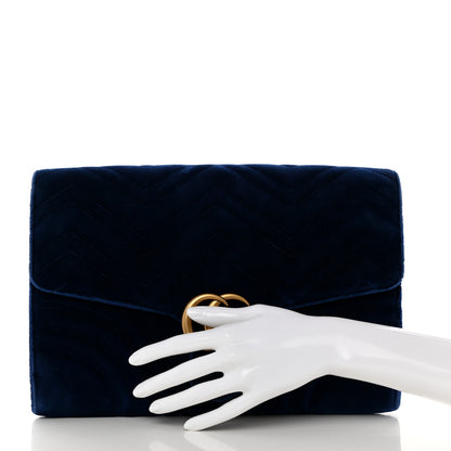 Gucci Velvet Matelasse GG Marmont Clutch Cobalt Blue 2 of 10