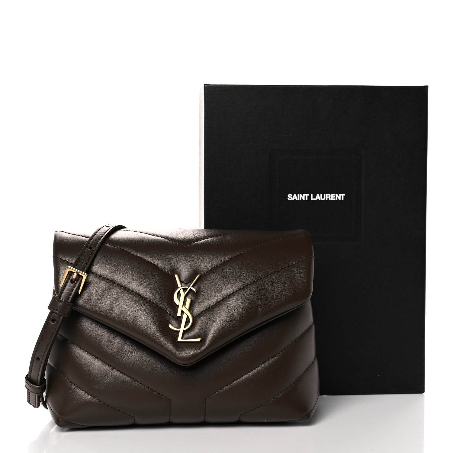 Saint Laurent Calfskin Y Quilted Monogram Toy Loulou Crossbody Bag Soil Brown 10 of 10